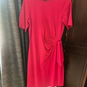 White House Black Market Orange Ruched Asymmetrical Midi Dress